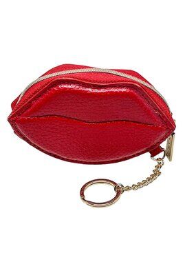 Pandora Red Lips Coin Purse Keychain Bag Charm Pebbled Leather